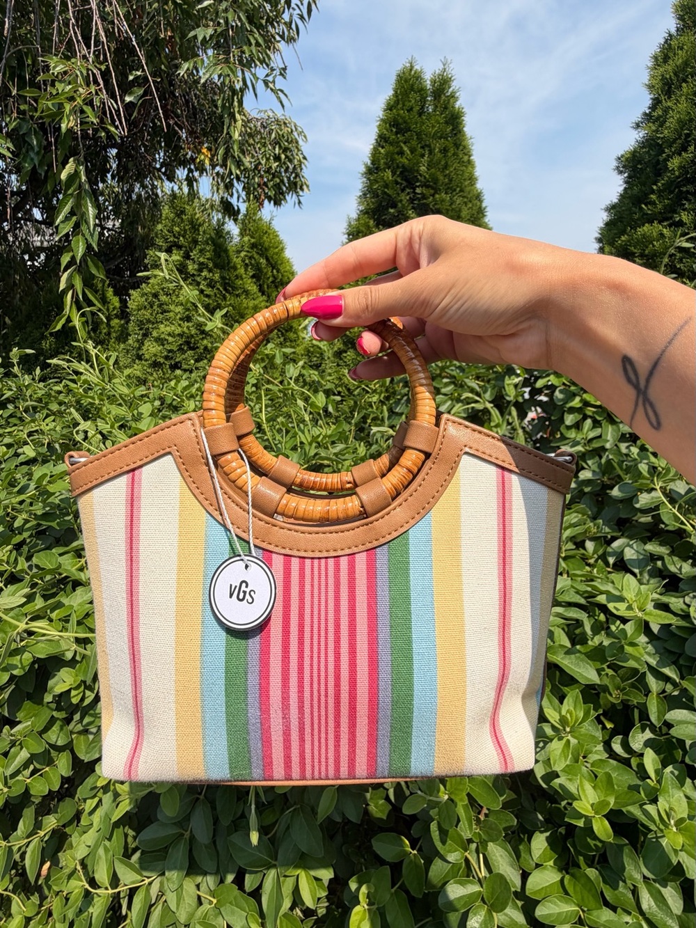 Fossil Multicolor Stripe Canvas Top-Handle Mini Satchel Bag Vintage Y2K